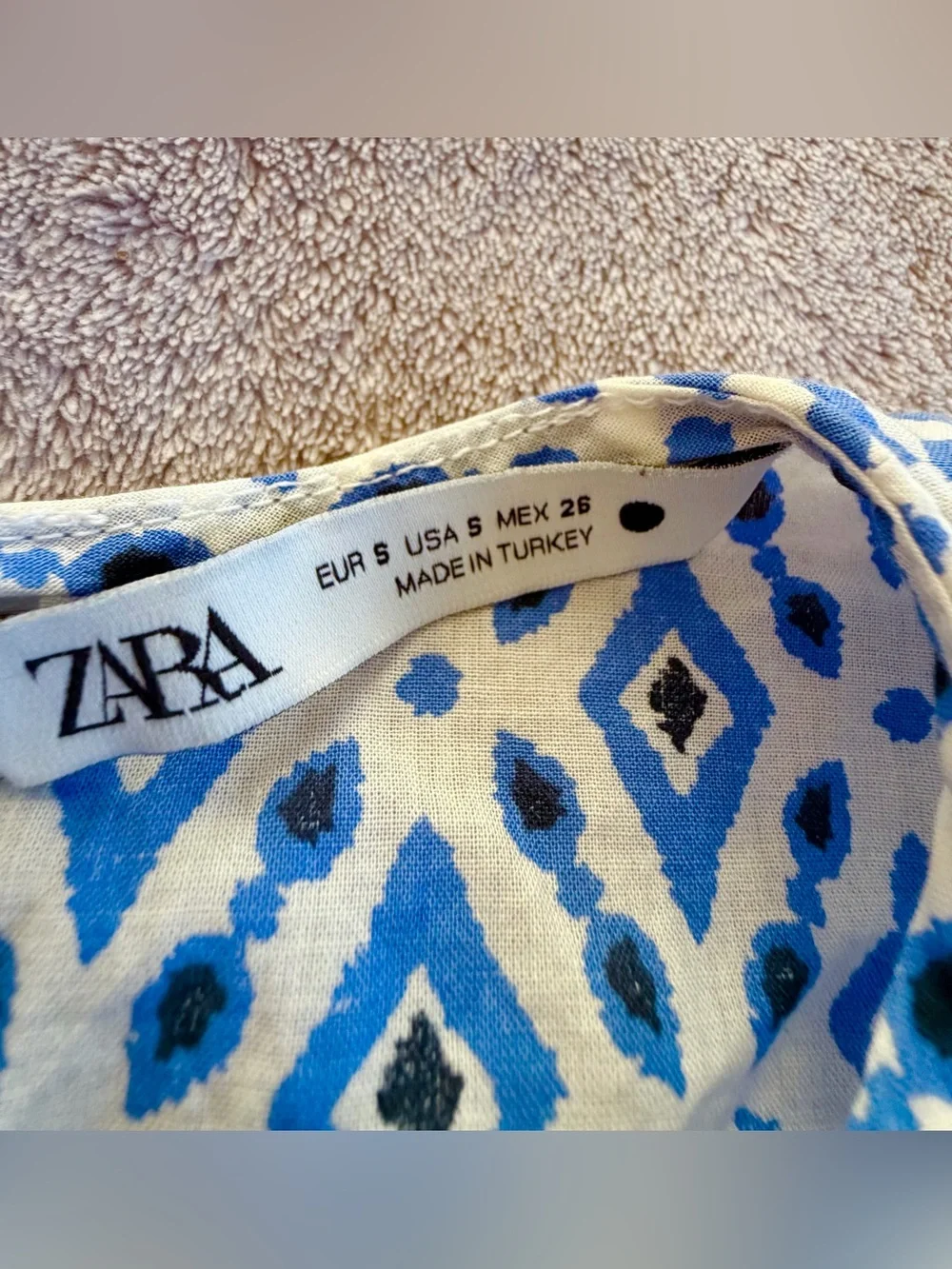 Zara Blue Geometric White Blue Top & Pants Women's Two-Piece Set Size S